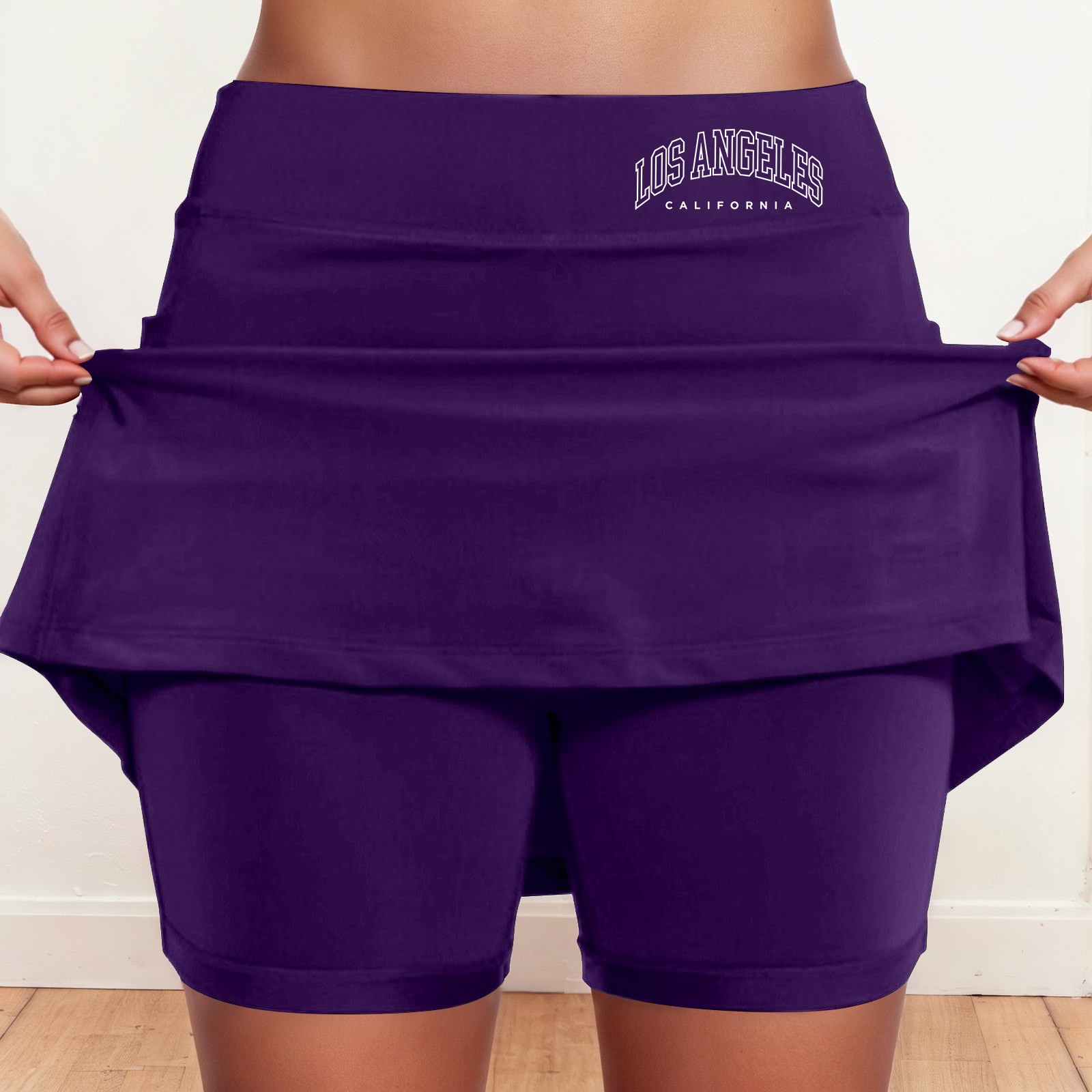 thumbnail image 2 of Falda culotte de talle medio para mujer: cintura elástica, bolsillos laterales, diseño fluido en capas, falda estampada informal para el verano., 2 of 5